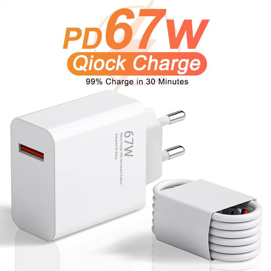 Xiaomi 67w Eu Plug Qc3.0 Fast Quick Wall Charger With Cable
