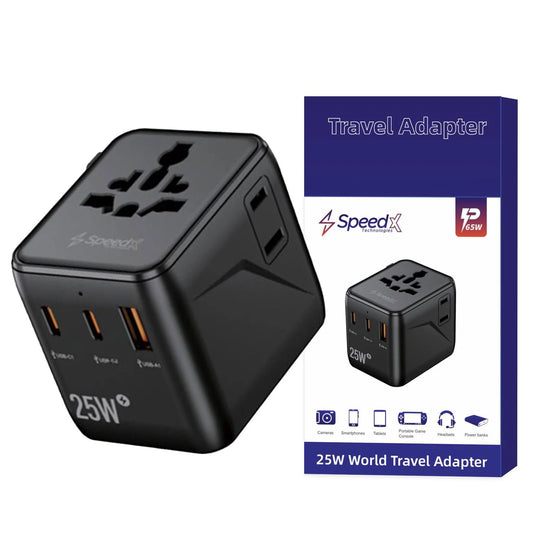 Speedx Sp-tcw02 Travel Adapter 25w Pd 2c+1a+2ac Fast Charging
