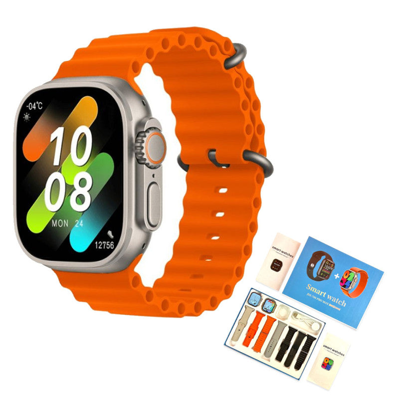 JSS-700 Pro Max Dual Smart Watch With 7 Straps + 1 Silicone Case Bluetooth Call Heart Rate Monitor (Dual Dial BLACK+GOLD) WITH HRYFINE APP