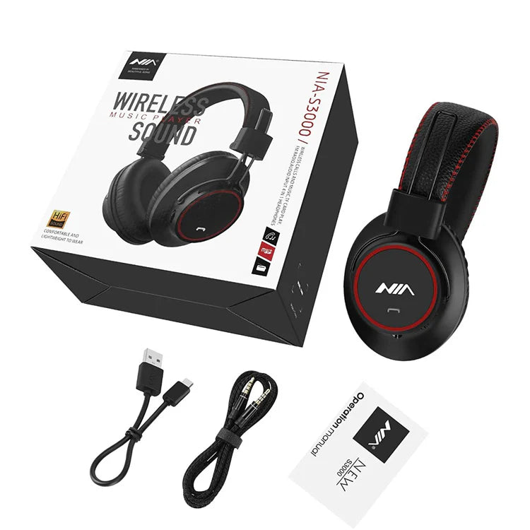 NIA S3000 OVER EAR MUSIC HEADSET WIRELESS BLUETOOTH HEADPHONES