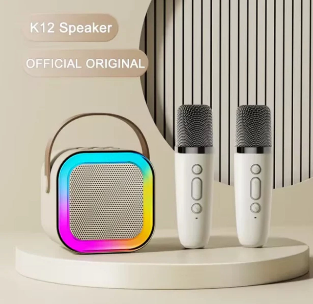 K12 MINI DOUBLE MIC AUDIO MICROPHONE WITH VOICE CHANGER KARAOKE FAMILY WIRELESS BLUETOOTH OUTDOOR SPEAKER