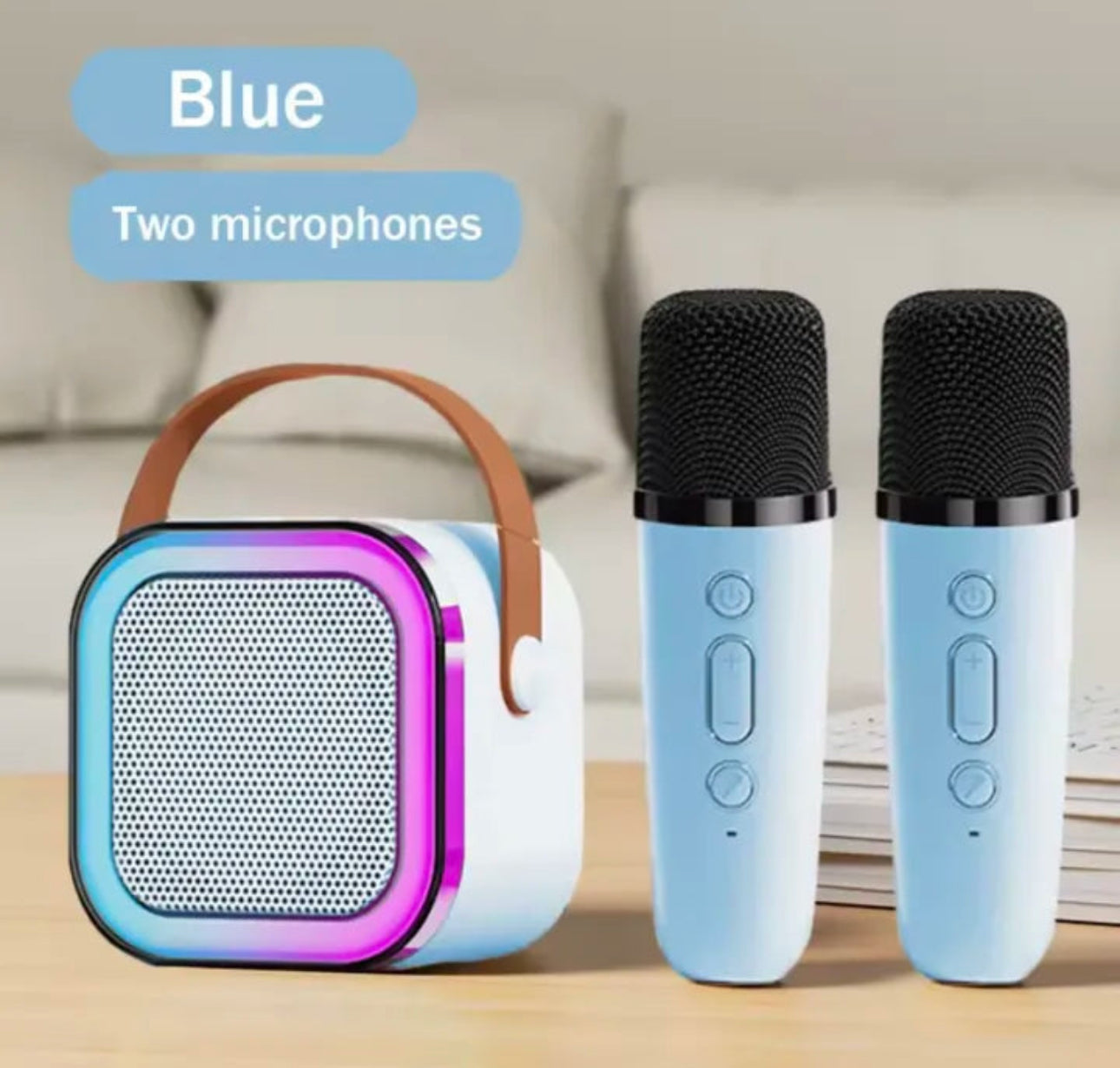 K12 MINI DOUBLE MIC AUDIO MICROPHONE WITH VOICE CHANGER KARAOKE FAMILY WIRELESS BLUETOOTH OUTDOOR SPEAKER