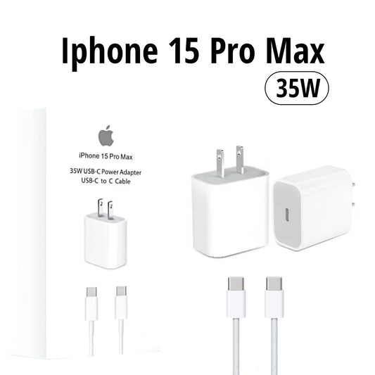 IPHONE 15 PRO MAX 2 PIN (US PIN) 35W USB-C POWER ADAPTER WITH USB-C TO C CABLE