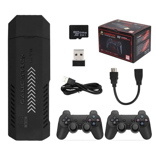 X2 64GB PLUS RETRO 3D 32000+ VIDEO GAMES 4K HD OUTPUT GAME STICK WITH 2 WIRELESS CONTROLLERS