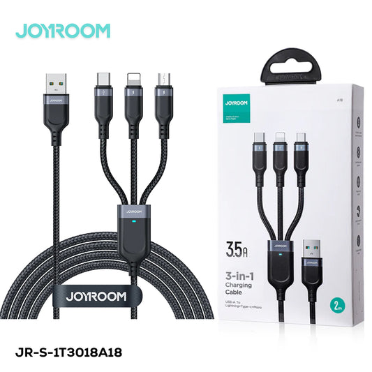 Joyroom S-1t3018a18 Multi-use 3.5a Usb-a To Lightning+type-c+micro 3-in-1 Data Cable1 2m-black