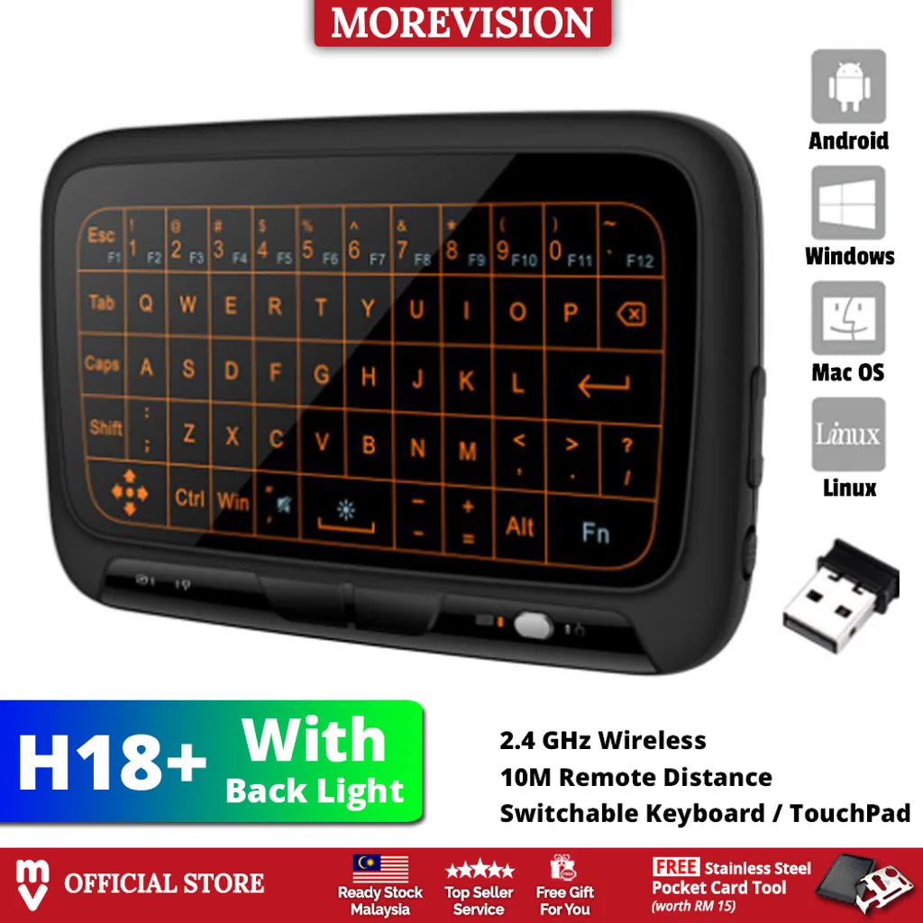 H18+ 2.4GHZ WIRELESS KEYBOARD FULL TOUCHPAD BACKLIGHT KEYBOARD