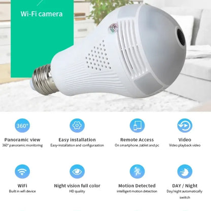 IP WIRELESS PANORAMIC BULB CAMERA 1080P HD 2MP WITH V380 PRO APP