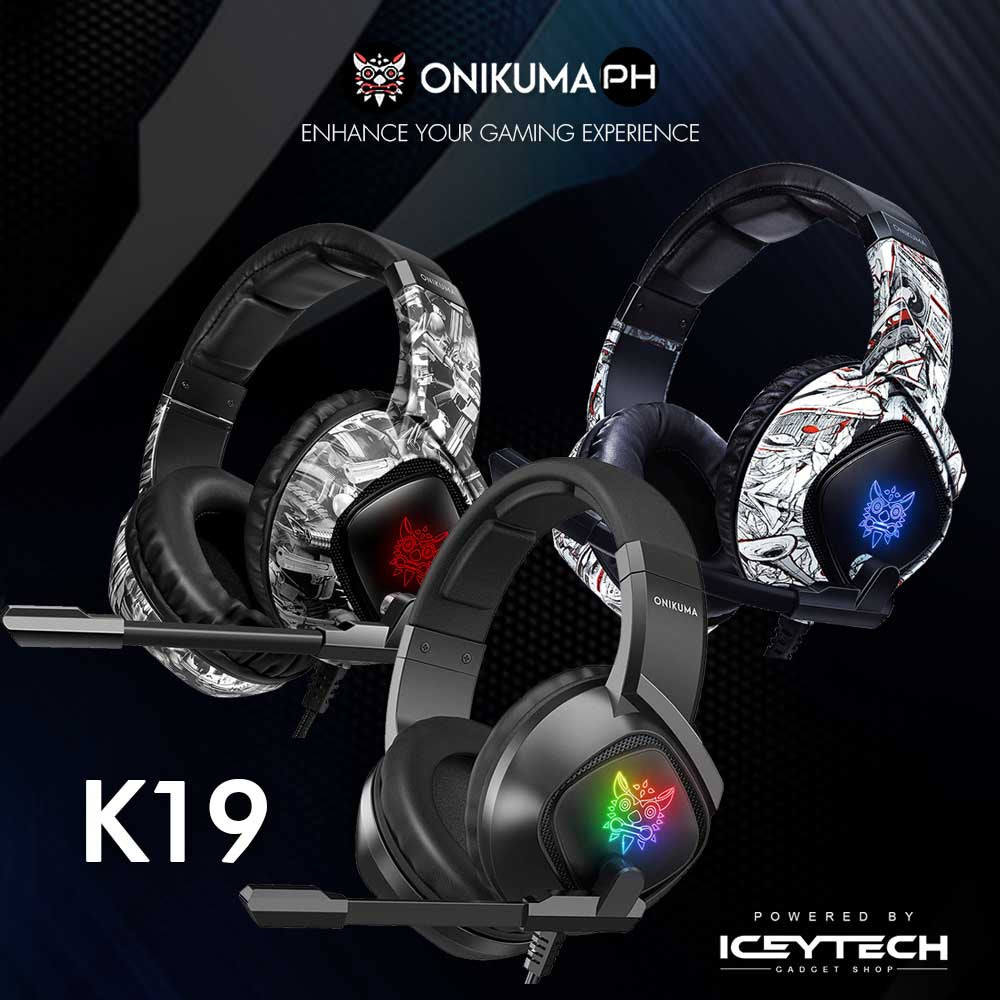 ONIKUMA K19 RGB WIRED STEREO GAMING HEADSET TRUE NOISE CANCELLATION, USB+3.5MM AUDIO PLUG FOR PS4/PC/XBOX ONE CONTROLLER/LAPTOP, BLACK