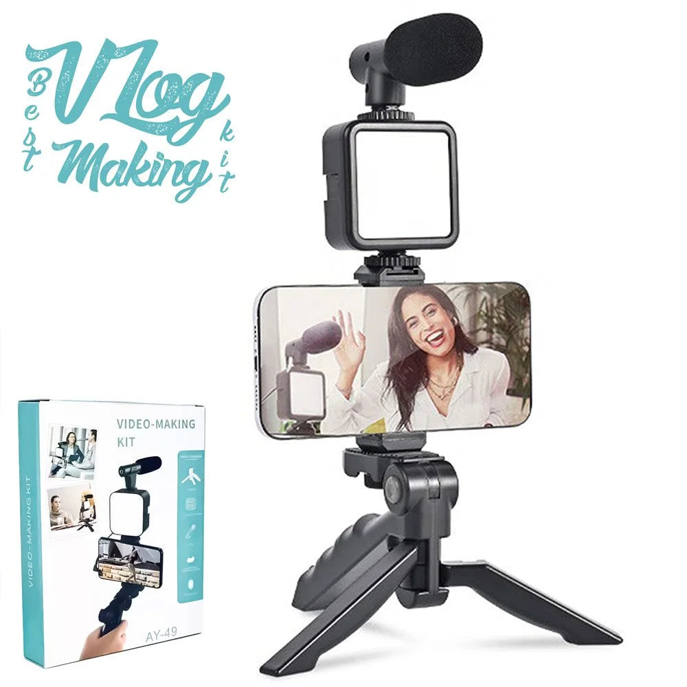 AY-49 VIDEO MAKING KIT VLOGGING TRIPOD TRIPLE BAND LIGHT