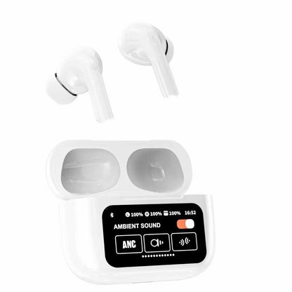 A9 PRO APP ANC/ENC DISPLAY TOUCH CONTROL BT 5.4 Wireless EARBUDS WITH ZWSVIBE APP WHITE