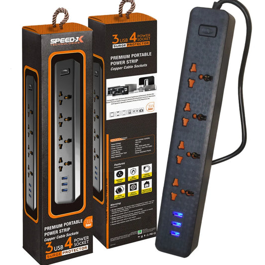 504pu Speed-X Premium Portable Power Strip 5socket+2usb Port+2 TYPE C USB CABEL LENGTH 2M