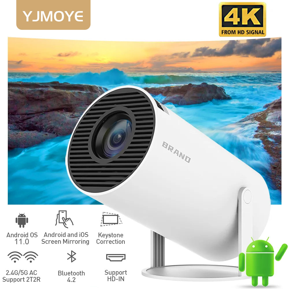 TS-6 YJMOYE PORTABLE PROJECTOR 2GB+16GB ANDROID11.0 SMART HD 4K MINI PROJECTORS GIMBAL COMES WITH HIDDEN LIFT