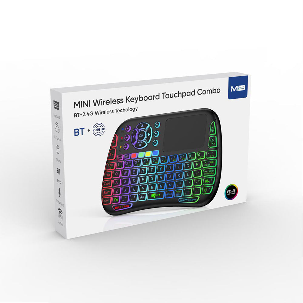 M9 BLUETOOTH MINI WIRELESS KEYBOARD 7 BACKLIT 2.4G AIR MOUSE REMOTE TOUCHPAD