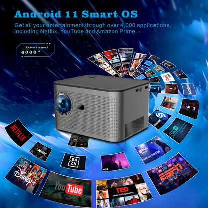 HY350 ANDROID 11.0V (CPU ALLWINNER H713) SMART PROJECTOR 2GB+32GB DUAL SPEAKER 1080P WITH DUAL BAND WIFI6 AND BLUETOOTH 5.0 BRIGHTNESS (LUMENS) 580 ANSI SUPPORT 4K