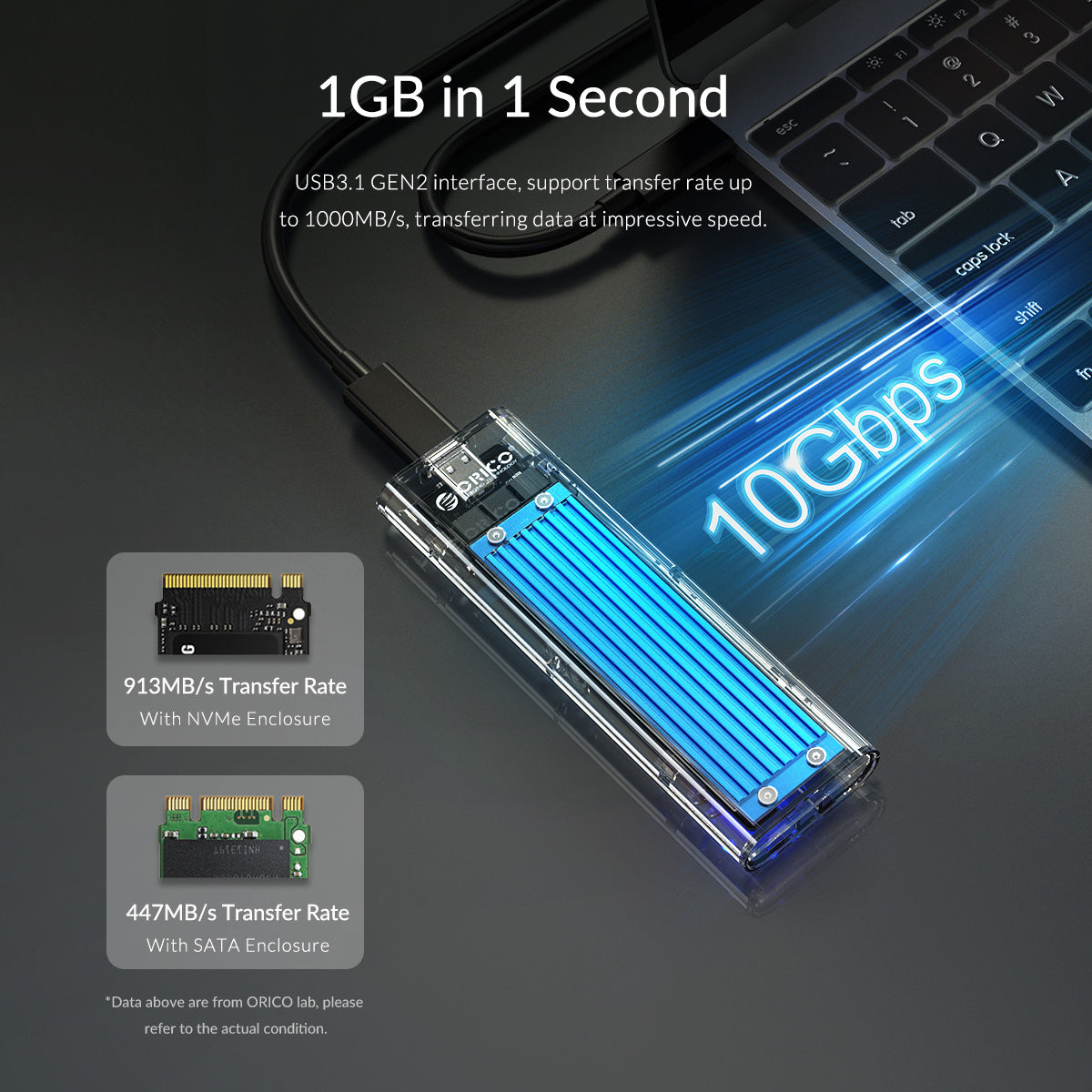 ORICO M.2 NVMe SSD Enclosure, USB 3.1 Gen 2 (10 Gbps)